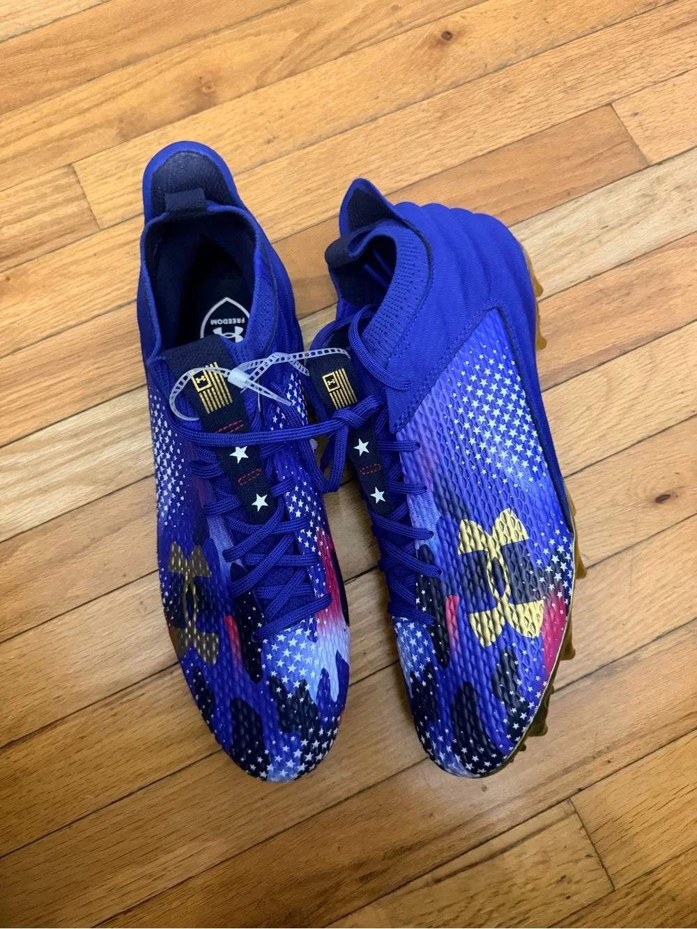 Under Armour Purple Men’s Athletic Cleats with Yellow Accents and USA colors